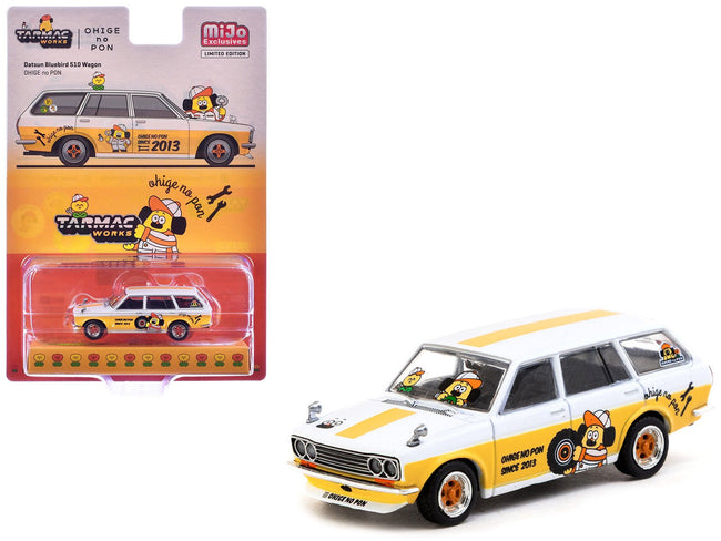 Datsun Bluebird 510 Wagon "Ohige no Pon" White with Orange Stripes and Graphics "Global64" Series 1/64 Diecast Model Car by Tarmac Works-Tarmac Works-ModelCars.com