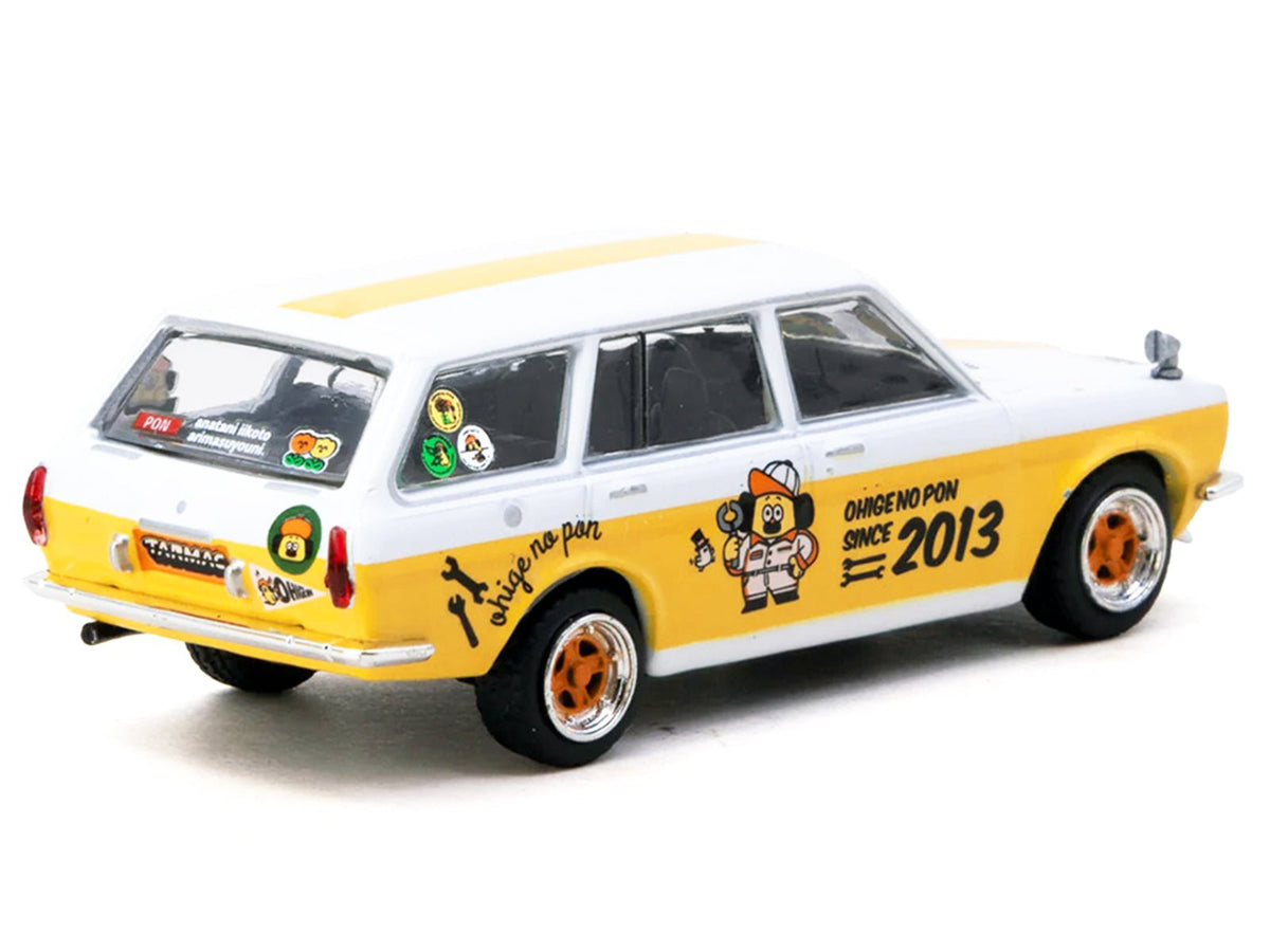 Datsun Bluebird 510 Wagon "Ohige no Pon" White with Orange Stripes and Graphics "Global64" Series 1/64 Diecast Model Car by Tarmac Works-Tarmac Works-ModelCars.com