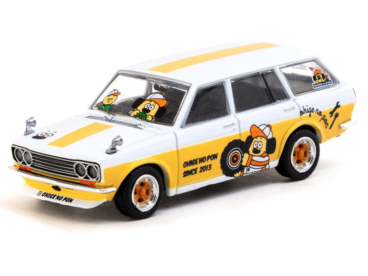 Datsun Bluebird 510 Wagon "Ohige no Pon" White with Orange Stripes and Graphics "Global64" Series 1/64 Diecast Model Car by Tarmac Works-Tarmac Works-ModelCars.com
