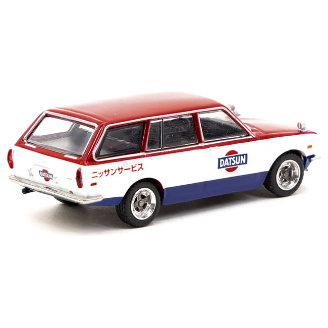 Datsun Bluebird 510 Wagon Service Car Red and White with Blue "Global64" Series 1/64 Diecast Model Car by Tarmac Works - Tarmac Works - ModelCars.com