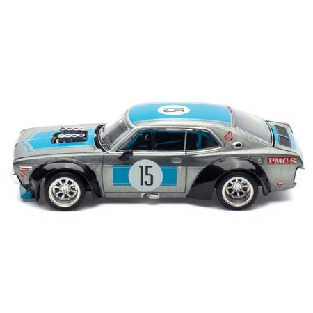 Datsun Laurel C130 RHD (Right Hand Drive) #15 Raw Metal with Blue Stripes "APA XPO 2025 Exclusive" 1/64 Diecast Model Car by Pop Race-Pop Race-ModelCars.com