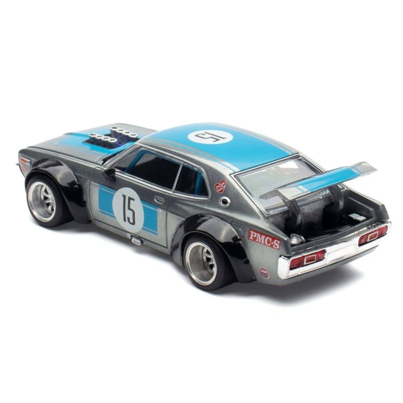 Datsun Laurel C130 RHD (Right Hand Drive) #15 Raw Metal with Blue Stripes "APA XPO 2025 Exclusive" 1/64 Diecast Model Car by Pop Race-Pop Race-ModelCars.com