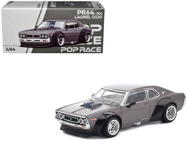 Datsun Laurel C130 RHD (Right Hand Drive) Gray Metallic 1/64 Diecast Model Car by Pop Race-Pop Race-ModelCars.com