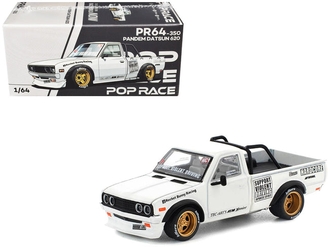 Datsun Pandem 620 Pickup Truck "Rocket Bunny Racing" White with Graphics 1/64 Diecast Model Car by Pop Race-Pop Race-ModelCars.com