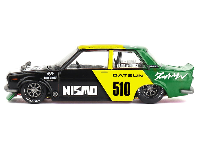 Datsun Street 510 "Racing V2" Black and Green with Yellow Accents (Designed by Jun Imai) "Kaido House" Special 1/64 Diecast Model Car by Mini GT-Mini GT-ModelCars.com