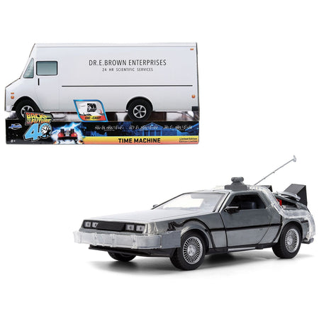 DeLorean Brushed Metal Time Machine with Lights "Back to the Future" (1985) Movie "40th Anniversary" Special Packaging "Hollywood Rides" Series 1/24 Diecast Model Car by Jada-Jada-ModelCars.com