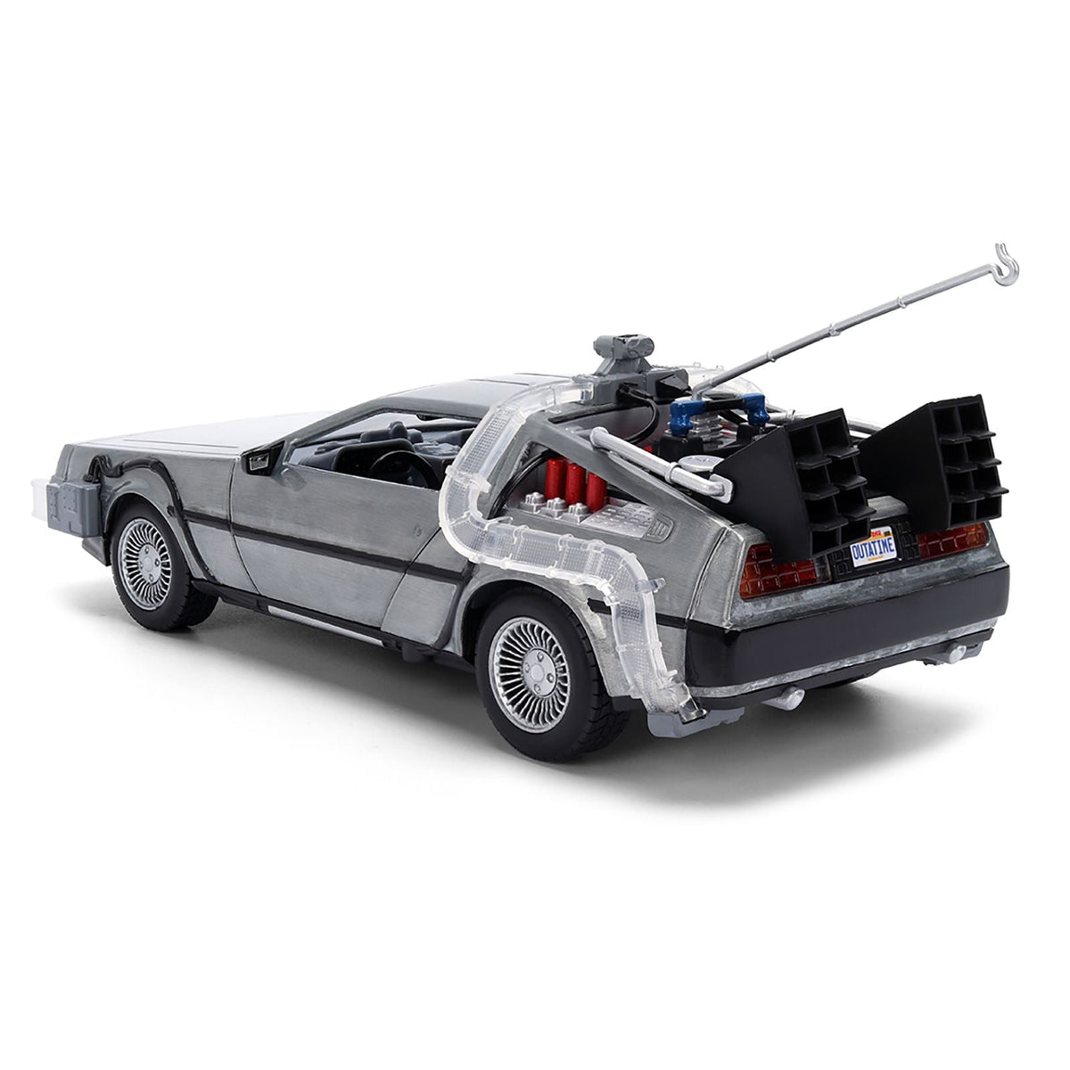 DeLorean Brushed Metal Time Machine with Lights "Back to the Future" (1985) Movie "40th Anniversary" Special Packaging "Hollywood Rides" Series 1/24 Diecast Model Car by Jada-Jada-ModelCars.com