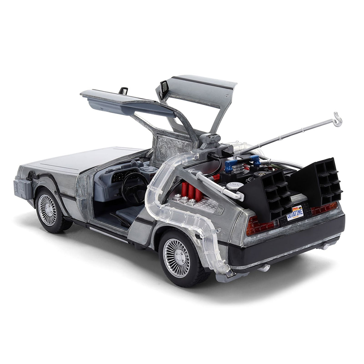 DeLorean Brushed Metal Time Machine with Lights "Back to the Future" (1985) Movie "40th Anniversary" Special Packaging "Hollywood Rides" Series 1/24 Diecast Model Car by Jada-Jada-ModelCars.com