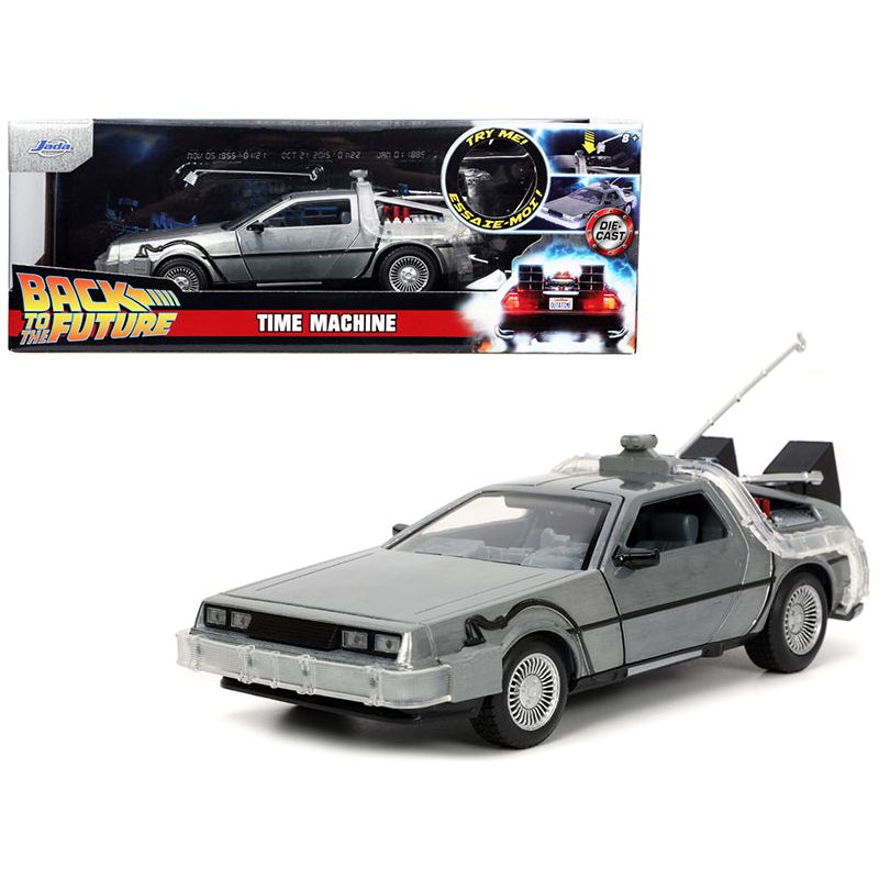 DeLorean Brushed Metal Time Machine with Lights "Back to the Future" (1985) Movie "Hollywood Rides" Series 1/24 Diecast Model Car by Jada-Jada-ModelCars.com