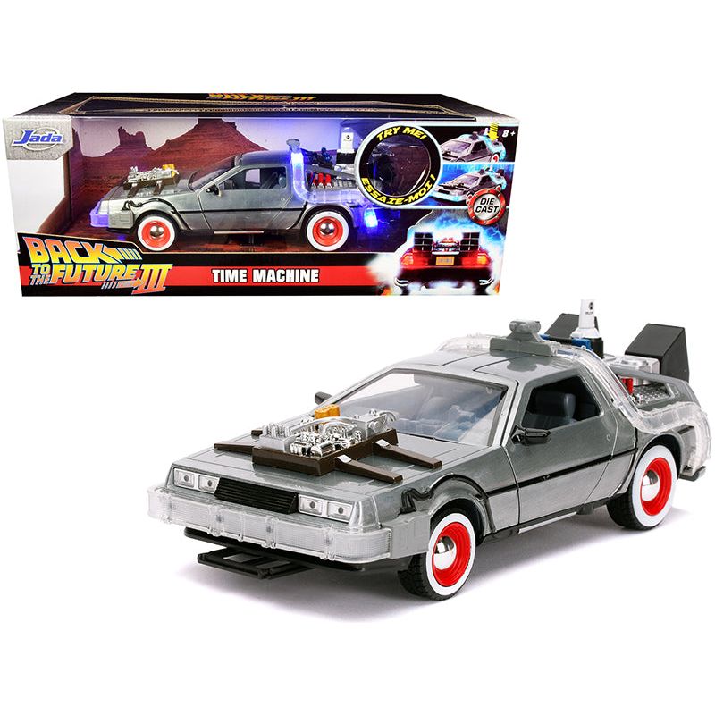 DeLorean Brushed Metal Time Machine with Lights "Back to the Future Part III" (1990) Movie "Hollywood Rides" Series 1/24 Diecast Model Car by Jada - Jada - ModelCars.com