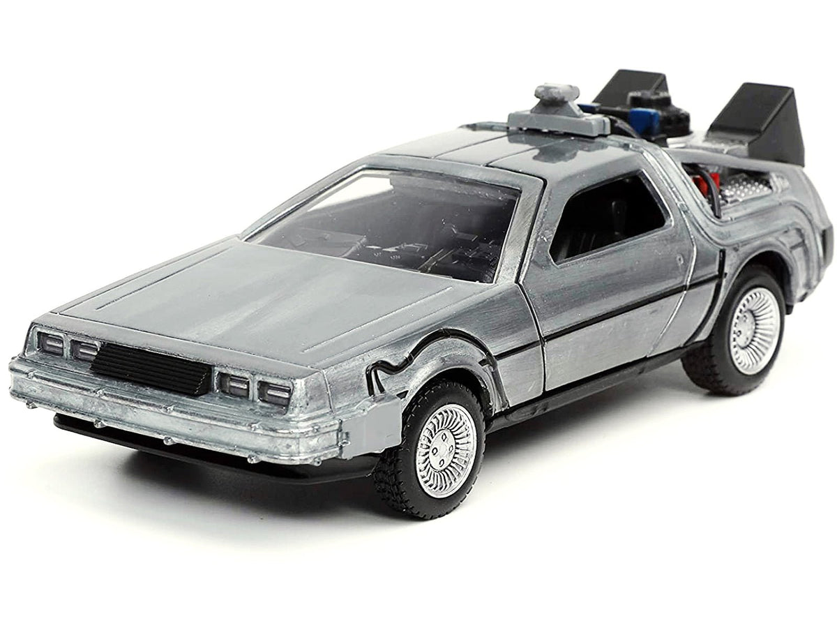 DeLorean DMC (Time Machine) Brushed Metal "Back to the Future Part I" (1985) Movie "Hollywood Rides" Series 1/32 Diecast Model Car by Jada-Jada-ModelCars.com