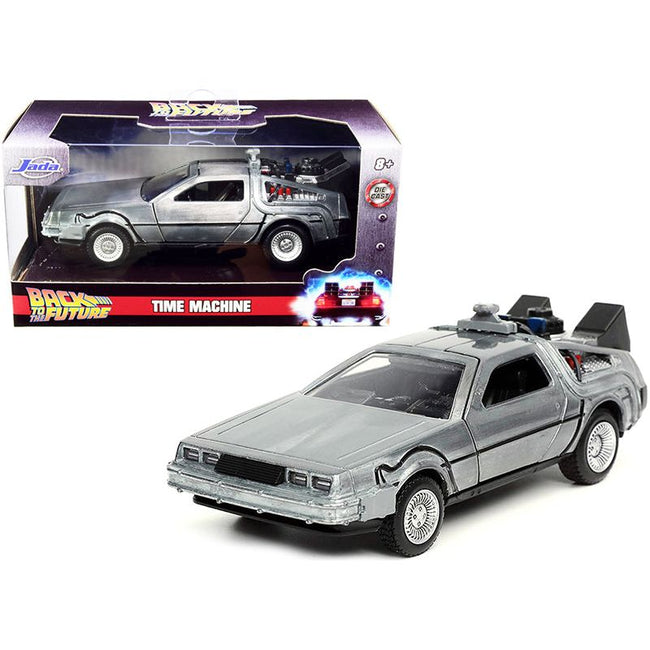 DeLorean DMC (Time Machine) Brushed Metal "Back to the Future Part I" (1985) Movie "Hollywood Rides" Series 1/32 Diecast Model Car by Jada-Jada-ModelCars.com