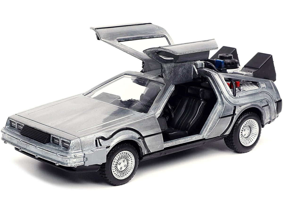 DeLorean DMC (Time Machine) Brushed Metal "Back to the Future Part I" (1985) Movie "Hollywood Rides" Series 1/32 Diecast Model Car by Jada-Jada-ModelCars.com