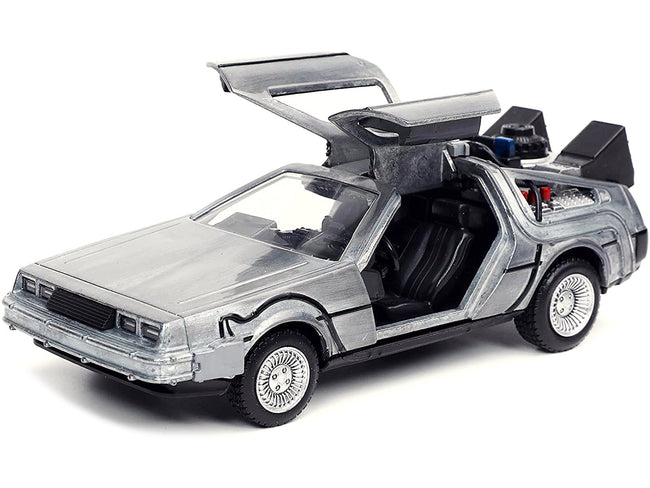 DeLorean DMC (Time Machine) Brushed Metal "Back to the Future Part I" (1985) Movie "Hollywood Rides" Series 1/32 Diecast Model Car by Jada-Jada-ModelCars.com