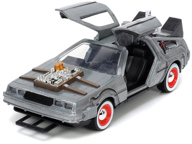 DeLorean DMC (Time Machine) Brushed Metal "Back to the Future Part III" (1990) Movie "Hollywood Rides" Series 1/32 Diecast Model Car by Jada-Jada-ModelCars.com