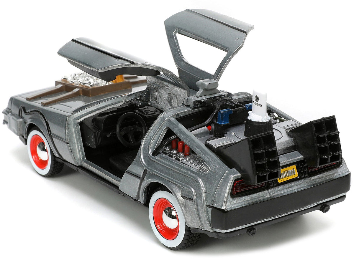 DeLorean DMC (Time Machine) Brushed Metal "Back to the Future Part III" (1990) Movie "Hollywood Rides" Series 1/32 Diecast Model Car by Jada-Jada-ModelCars.com