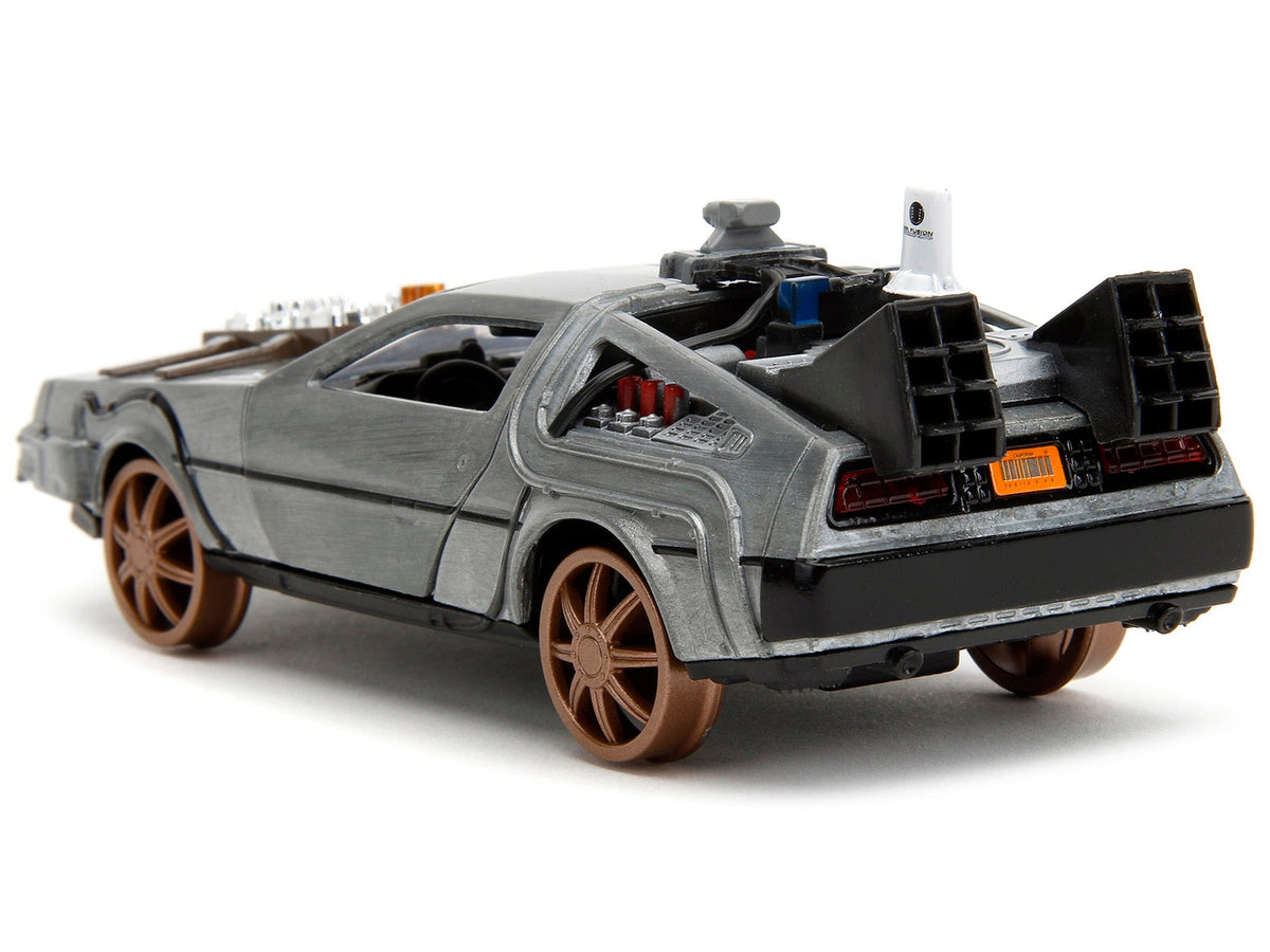 DeLorean DMC (Time Machine) Brushed Metal Train Wheel Version "Back to the Future Part III" (1990) Movie "Hollywood Rides" Series 1/32 Diecast Model Car by Jada-Jada-ModelCars.com
