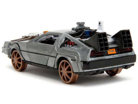 DeLorean DMC (Time Machine) Brushed Metal Train Wheel Version "Back to the Future Part III" (1990) Movie "Hollywood Rides" Series 1/32 Diecast Model Car by Jada-Jada-ModelCars.com