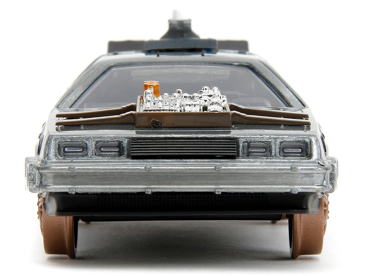DeLorean DMC (Time Machine) Brushed Metal Train Wheel Version "Back to the Future Part III" (1990) Movie "Hollywood Rides" Series 1/32 Diecast Model Car by Jada-Jada-ModelCars.com