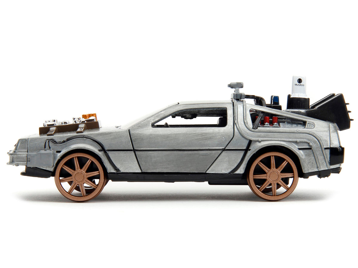 DeLorean DMC (Time Machine) Brushed Metal Train Wheel Version "Back to the Future Part III" (1990) Movie "Hollywood Rides" Series 1/32 Diecast Model Car by Jada-Jada-ModelCars.com
