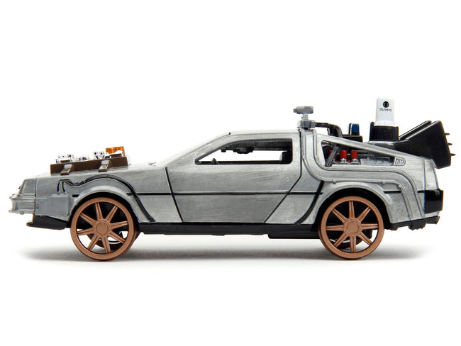 DeLorean DMC (Time Machine) Brushed Metal Train Wheel Version "Back to the Future Part III" (1990) Movie "Hollywood Rides" Series 1/32 Diecast Model Car by Jada-Jada-ModelCars.com