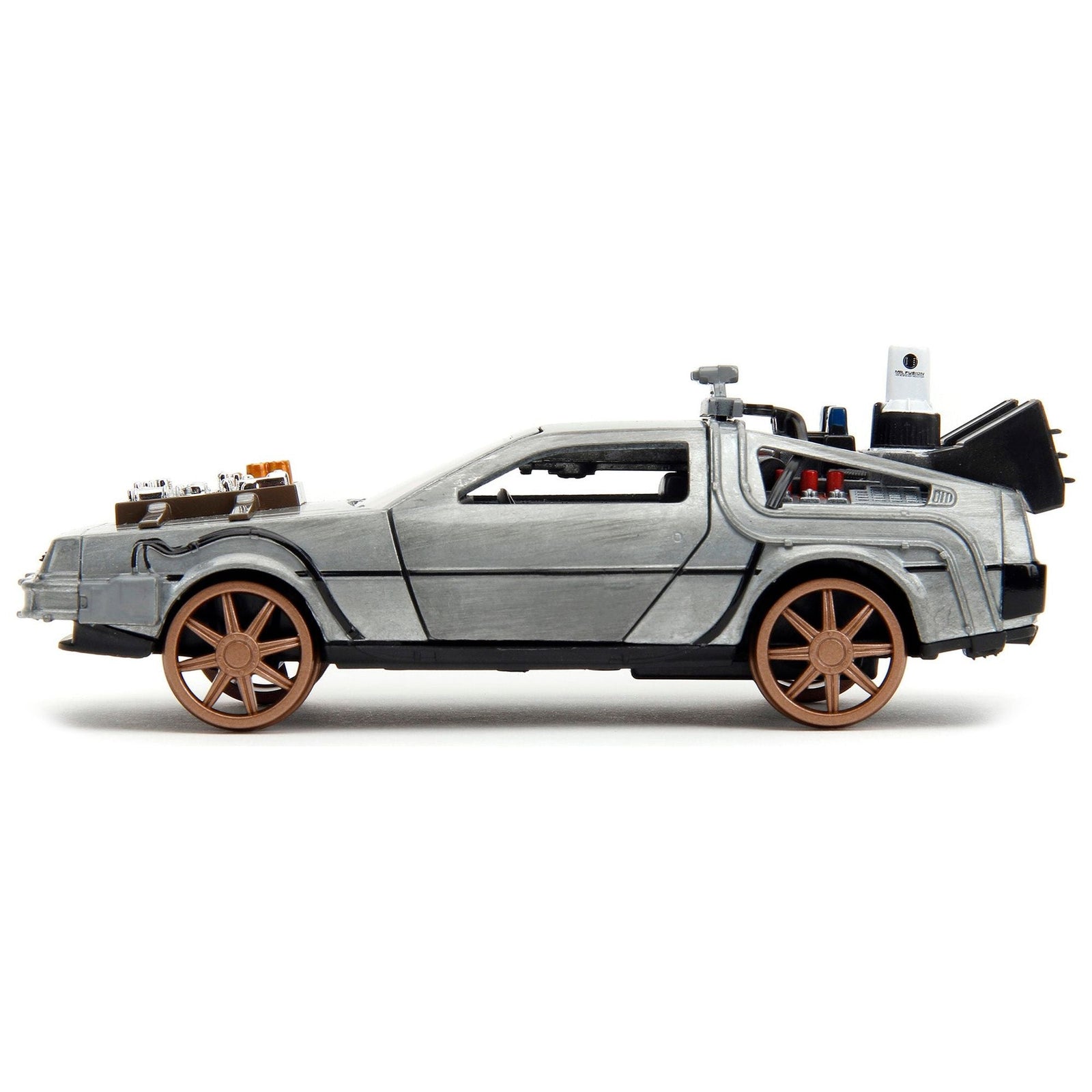 DeLorean DMC (Time Machine) Brushed Metal Train Wheel Version "Back to the Future Part III" (1990) Movie "Hollywood Rides" Series 1/32 Diecast Model Car by Jada - Jada - ModelCars.com