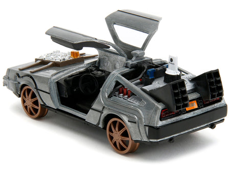 DeLorean DMC (Time Machine) Brushed Metal Train Wheel Version "Back to the Future Part III" (1990) Movie "Hollywood Rides" Series 1/32 Diecast Model Car by Jada-Jada-ModelCars.com