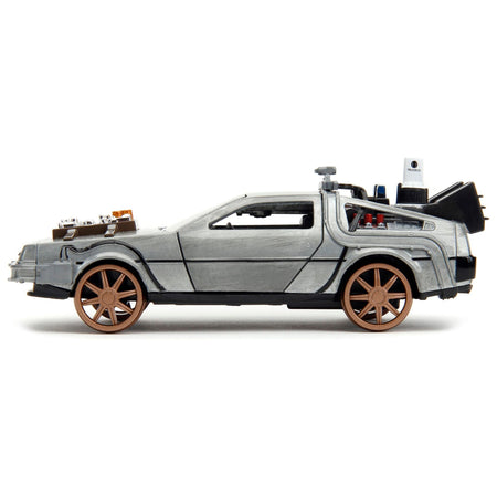 DeLorean DMC (Time Machine) Brushed Metal Train Wheel Version "Back to the Future Part III" (1990) Movie "Hollywood Rides" Series 1/32 Diecast Model Car by Jada-Jada-ModelCars.com