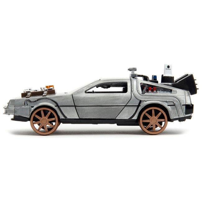 DeLorean DMC (Time Machine) Brushed Metal Train Wheel Version "Back to the Future Part III" (1990) Movie "Hollywood Rides" Series 1/32 Diecast Model Car by Jada-Jada-ModelCars.com