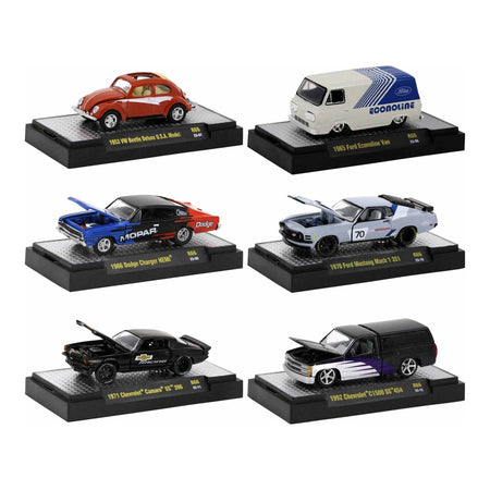 "Detroit Muscle" Set of 6 Cars IN DISPLAY CASES Release 66 Limited Edition 1/64 Diecast Model Cars by M2 Machines-M2-ModelCars.com