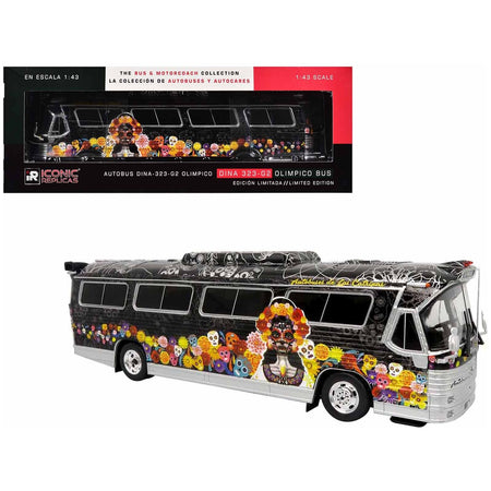 Dina 323 G2 Olimpico Coach Bus "Autobuses de Las Catrinas: El Paraiso" Black with Dia de los Muertos Graphics "The Bus & Motorcoach Collection" 1/43 Diecast Model by Iconic Replicas - Iconic Replicas - ModelCars.com