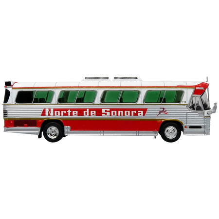 Dina 323 - G2 Olimpico Coach Bus "Norte de Sonora" White and Silver with Red Stripes Limited Edition to 504 pieces Worldwide "The Bus and Motorcoach Collection" 1/87 (HO) Diecast Model by Iconic Replicas - Iconic Replicas - ModelCars.com