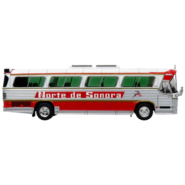 Dina 323 - G2 Olimpico Coach Bus "Norte de Sonora" White and Silver with Red Stripes Limited Edition to 504 pieces Worldwide "The Bus and Motorcoach Collection" 1/87 (HO) Diecast Model by Iconic Replicas - Iconic Replicas - ModelCars.com