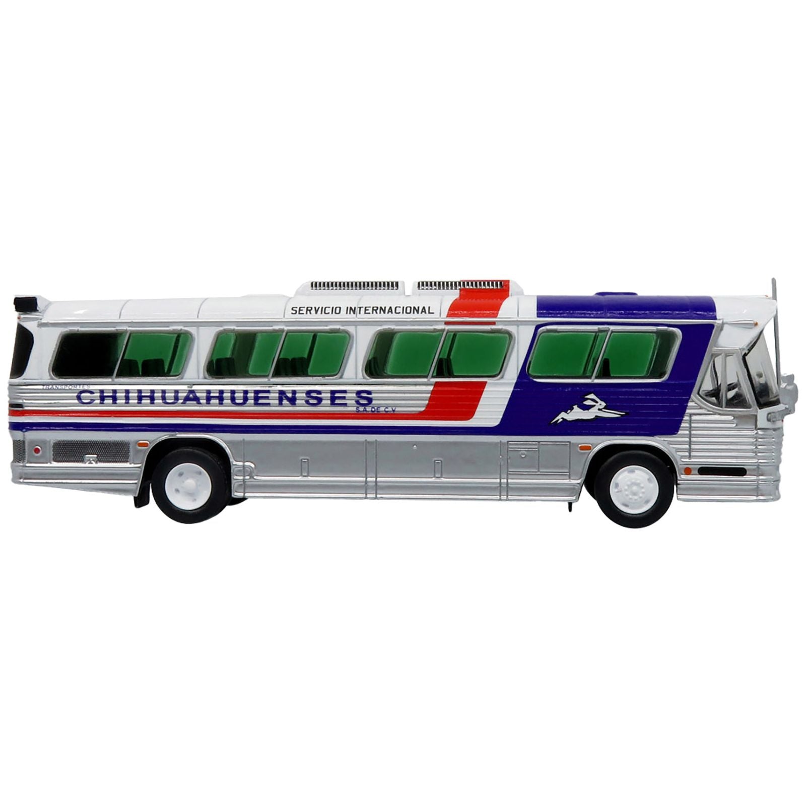 Dina 323 - G2 Olimpico Coach Bus "Transportes Chihuahuenses" White and Silver with Red and Blue Stripes Limited Edition to 504 pieces Worldwide "The Bus and Motorcoach Collection" 1/87 (HO) Diecast Model by Iconic Replicas - Iconic Replicas - ModelCars.com