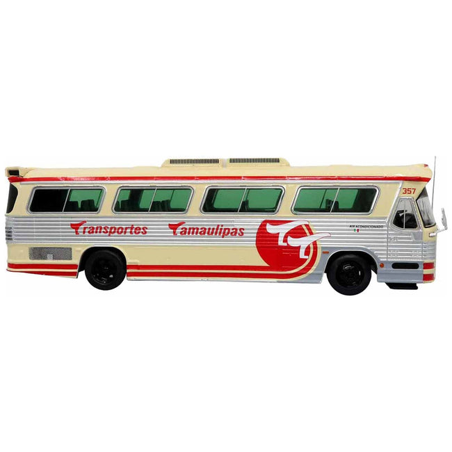 Dina 323 G2 Olimpico Coach Bus "Transportes Tamaulipas: Reynosa" Cream and Silver with Red Stripes "The Bus & Motorcoach Collection" 1/43 Diecast Model by Iconic Replicas - Iconic Replicas - ModelCars.com