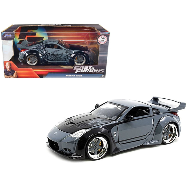 D.K.'s Nissan 350Z Gray and Black with Graphics "Fast & Furious" Movie 1/24 Diecast Model Car by Jada-Jada-ModelCars.com