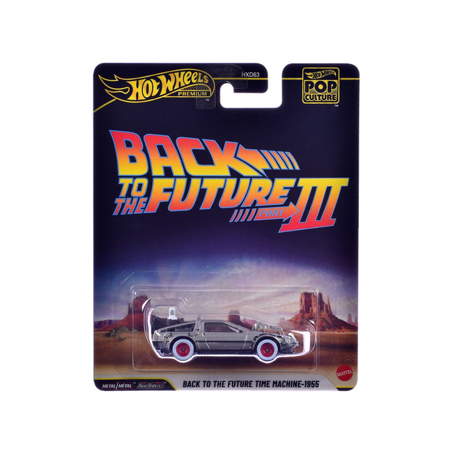 DMC DeLorean Time Machine Brushed Metal "Back to the Future Part III" (1990) Movie "Pop Culture" Series Diecast Model Car by Hot Wheels-Hotwheels-ModelCars.com