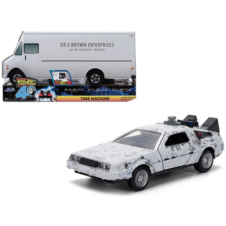 DMC DeLorean Time Machine Brushed Metal (Frost Version) "Back to the Future" (1985) Movie "40th Anniversary" Special Packaging "Hollywood Rides" Series 1/32 Diecast Model Car by Jada-Jada-ModelCars.com
