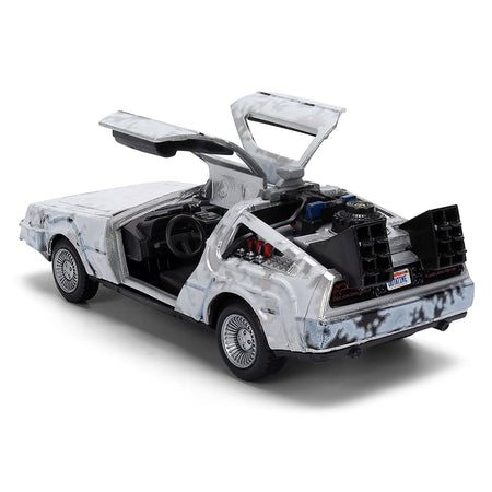 DMC DeLorean Time Machine Brushed Metal (Frost Version) "Back to the Future" (1985) Movie "40th Anniversary" Special Packaging "Hollywood Rides" Series 1/32 Diecast Model Car by Jada-Jada-ModelCars.com