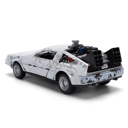 DMC DeLorean Time Machine Brushed Metal (Frost Version) "Back to the Future" (1985) Movie "40th Anniversary" Special Packaging "Hollywood Rides" Series 1/32 Diecast Model Car by Jada-Jada-ModelCars.com