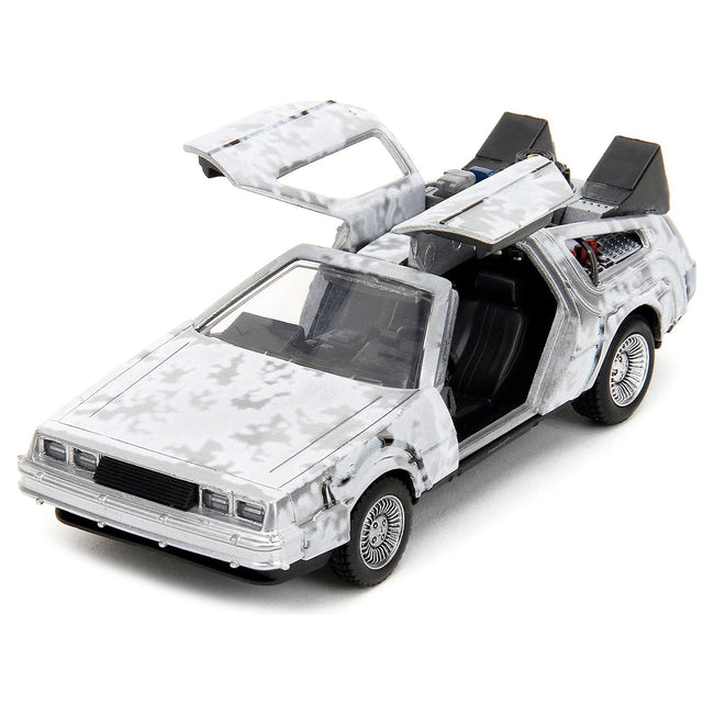 DMC DeLorean Time Machine Brushed Metal (Frost Version) "Back to the Future" (1985) Movie "Hollywood Rides" Series 1/32 Diecast Model Car by Jada-Jada-ModelCars.com