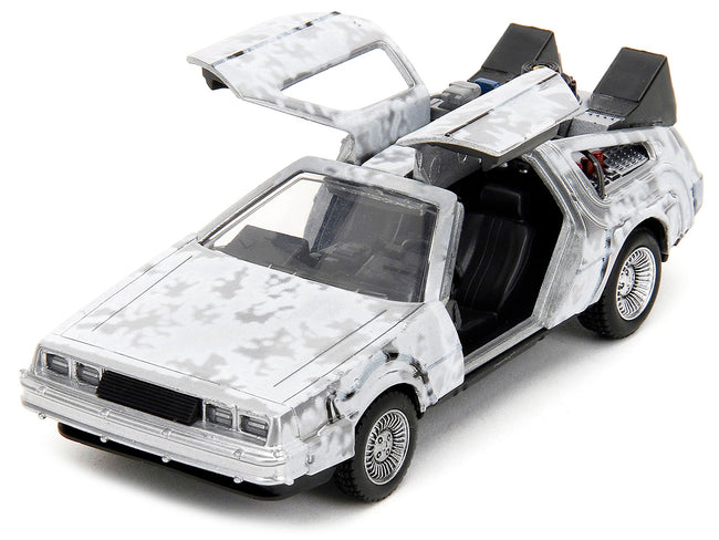 DMC DeLorean Time Machine Brushed Metal (Frost Version) "Back to the Future" (1985) Movie "Hollywood Rides" Series 1/32 Diecast Model Car by Jada-Jada-ModelCars.com