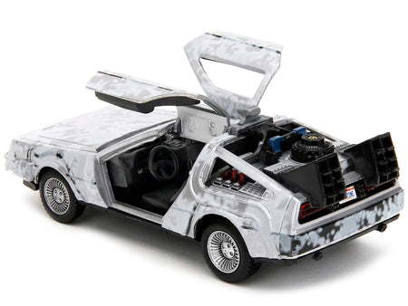 DMC DeLorean Time Machine Brushed Metal (Frost Version) "Back to the Future" (1985) Movie "Hollywood Rides" Series 1/32 Diecast Model Car by Jada-Jada-ModelCars.com