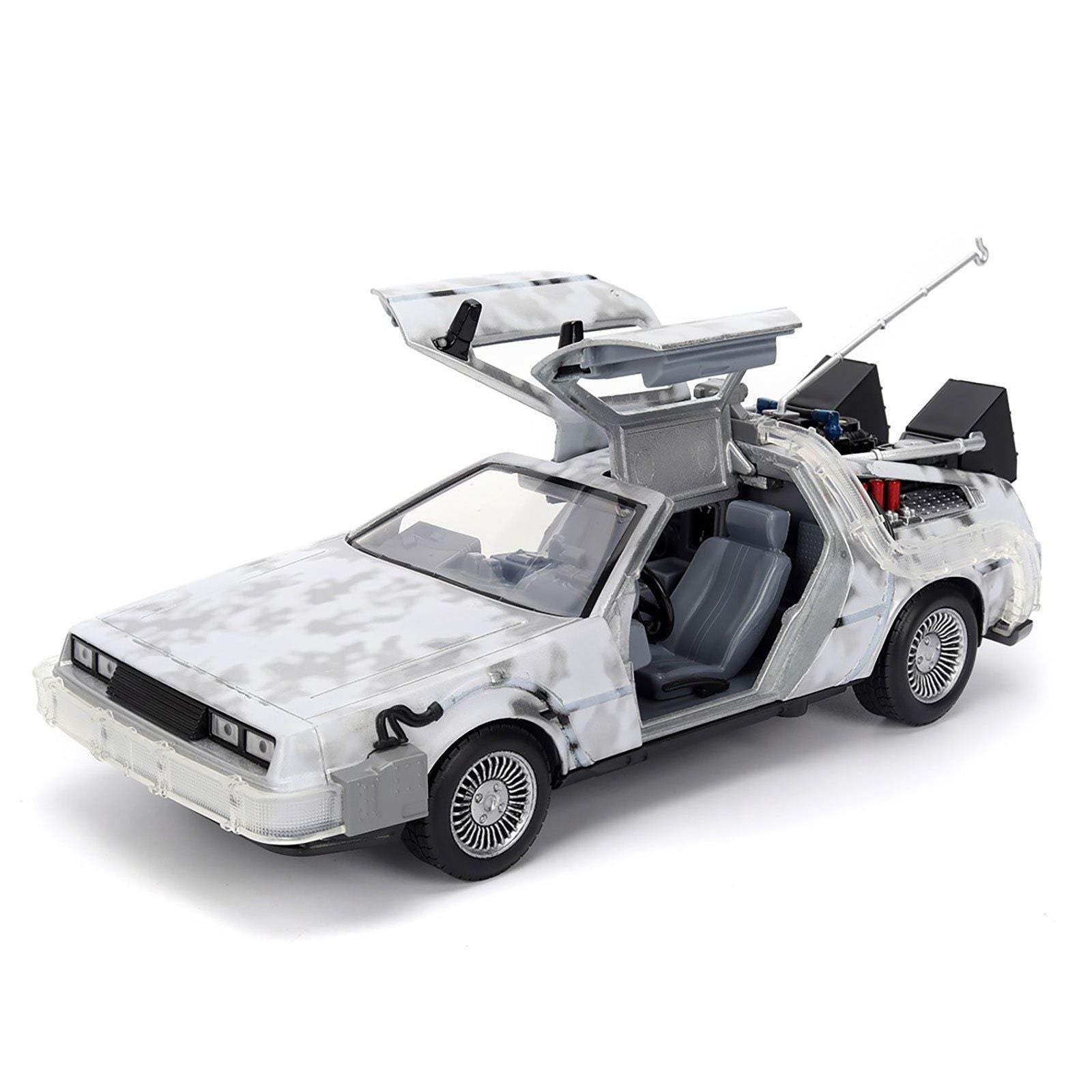 DMC DeLorean Time Machine Brushed Metal (Frost Version) with Lights "Back to the Future" (1985) Movie "Hollywood Rides" Series 1/24 Diecast Model Car by Jada - Jada - ModelCars.com