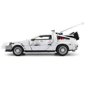 DMC DeLorean Time Machine Brushed Metal (Frost Version) with Lights "Back to the Future" (1985) Movie "Hollywood Rides" Series 1/24 Diecast Model Car by Jada