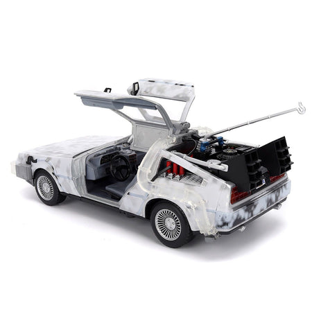 DMC DeLorean Time Machine Brushed Metal (Frost Version) with Lights "Back to the Future" (1985) Movie "Hollywood Rides" Series 1/24 Diecast Model Car by Jada-Jada-ModelCars.com
