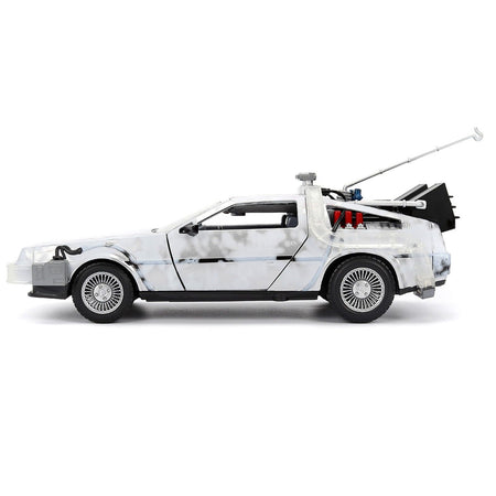DMC DeLorean Time Machine Brushed Metal (Frost Version) with Lights "Back to the Future" (1985) Movie "Hollywood Rides" Series 1/24 Diecast Model Car by Jada - Jada - ModelCars.com