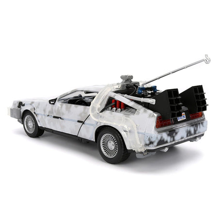 DMC DeLorean Time Machine Brushed Metal (Frost Version) with Lights "Back to the Future" (1985) Movie "Hollywood Rides" Series 1/24 Diecast Model Car by Jada-Jada-ModelCars.com