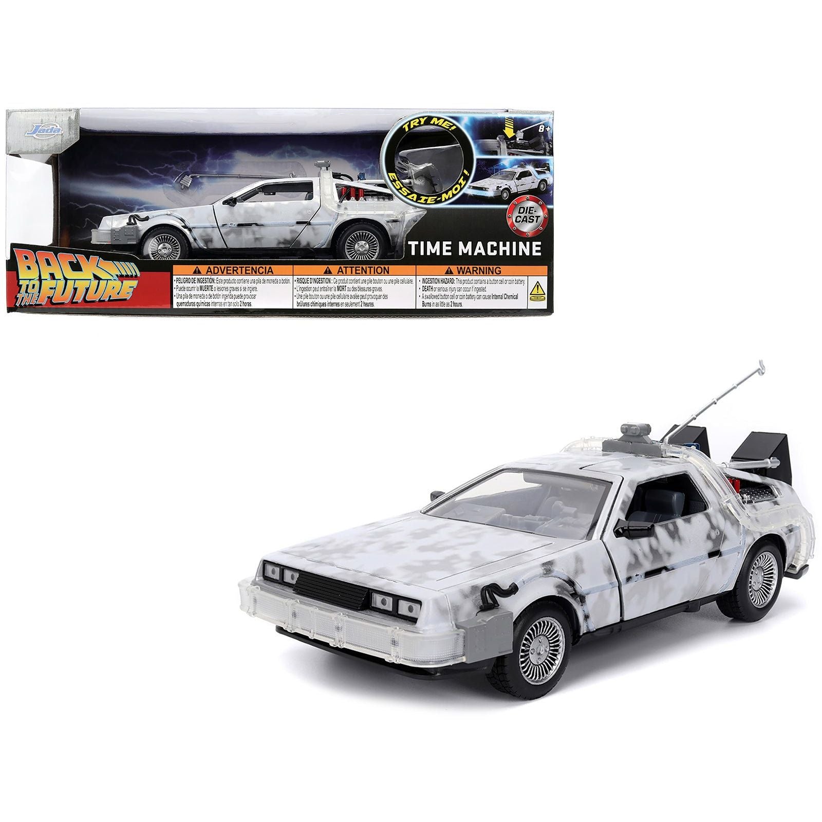 DMC DeLorean Time Machine Brushed Metal (Frost Version) with Lights "Back to the Future" (1985) Movie "Hollywood Rides" Series 1/24 Diecast Model Car by Jada - Jada - ModelCars.com