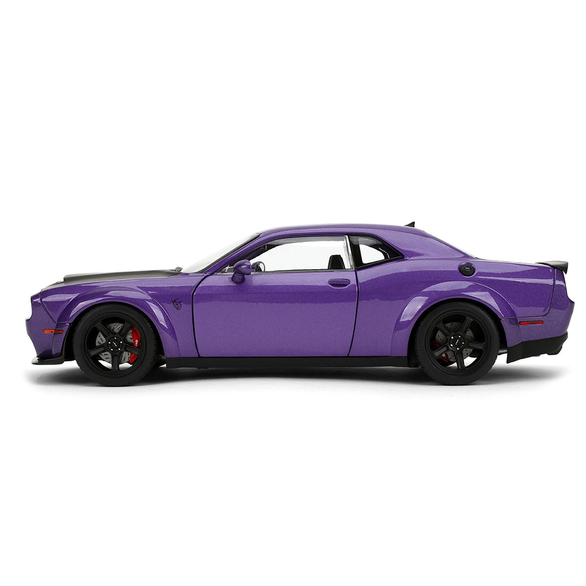 Dodge Challenger SRT Demon Purple Metallic with Matt Black Hood "Pink Slips" Series 1/18 Diecast Model Car by Jada-Jada-ModelCars.com